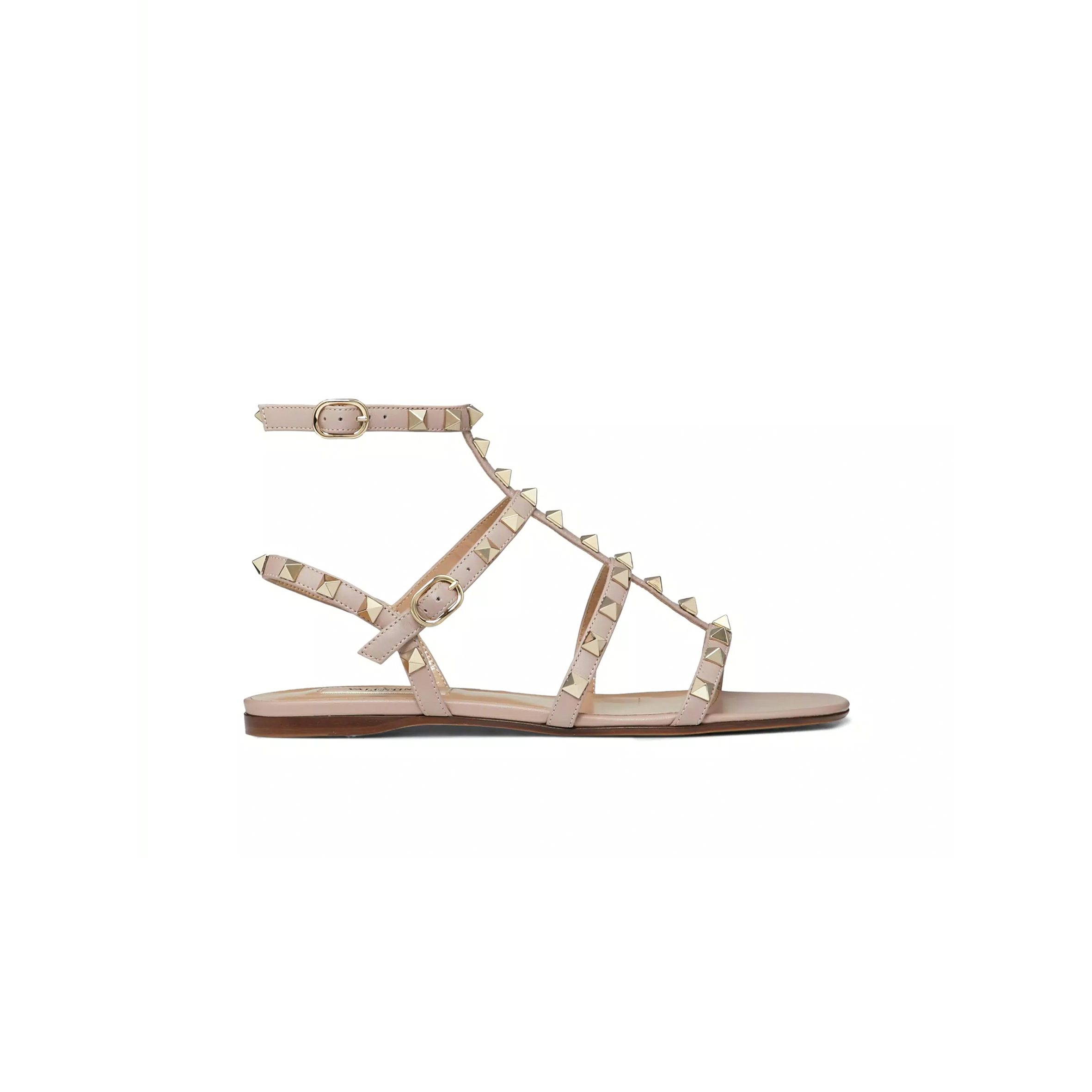 VALENTINO ROCKSTUD FLAT CALFSKIN SANDAL WITH STRAPS 5W2S0A05VOD_P45